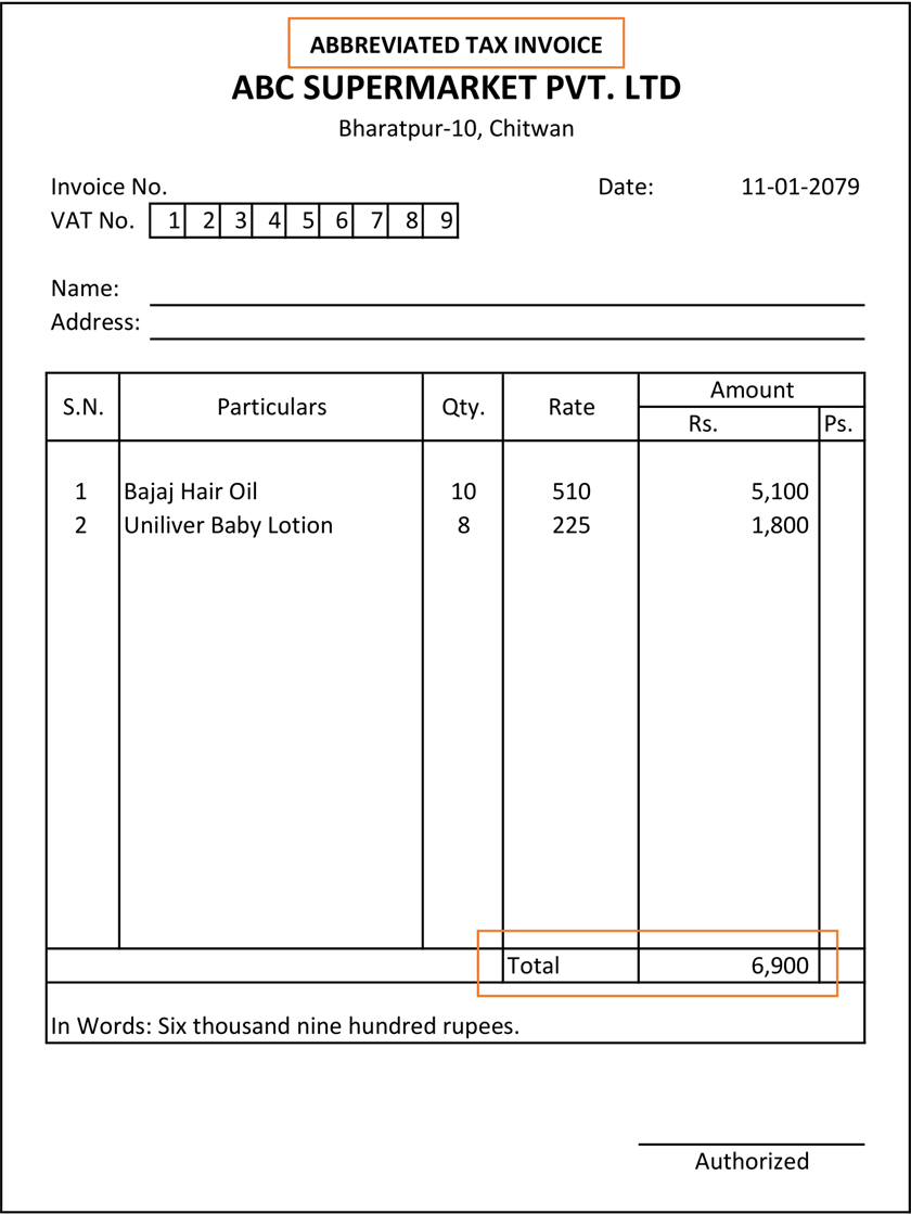Abbreviated Tax Invoice