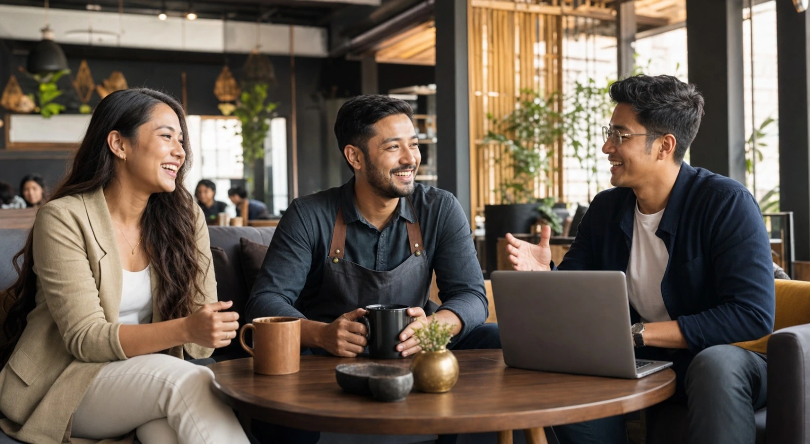 Founders discussing their business registration over coffee