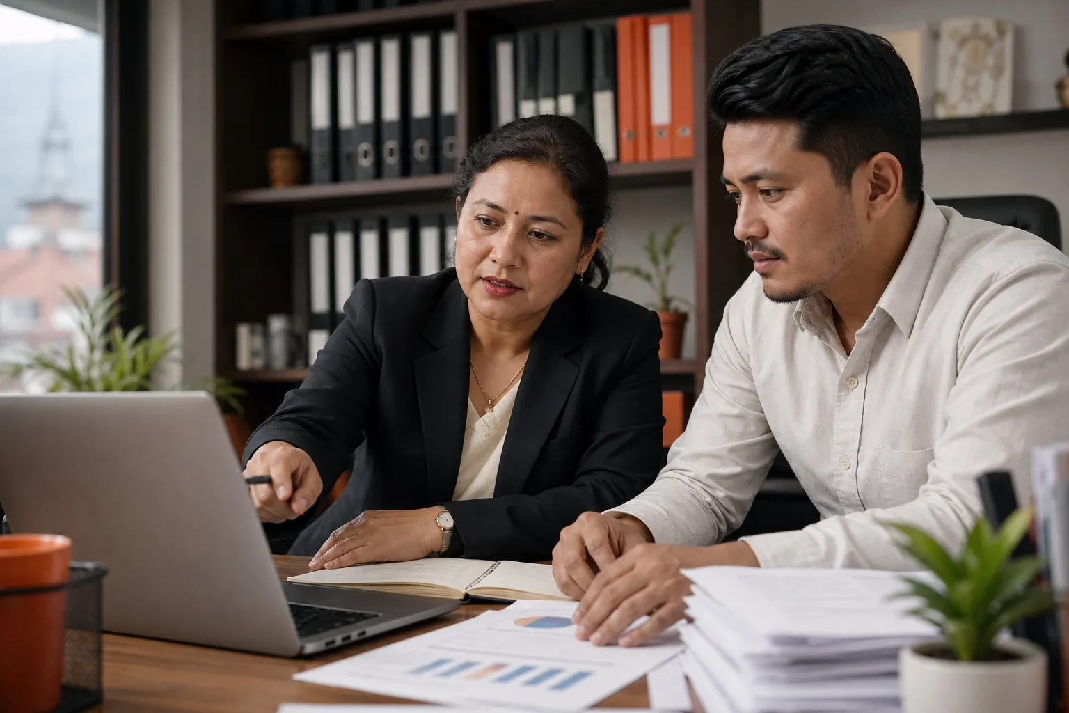 Nepali compliance consultant reviewing annual company records